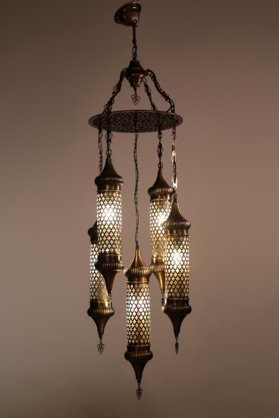 5in1 Bronze Blown Glass Chandeliers